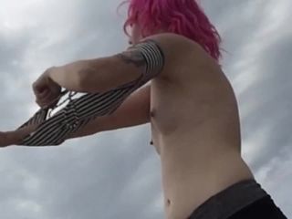 Punk girl changes her top in public-7