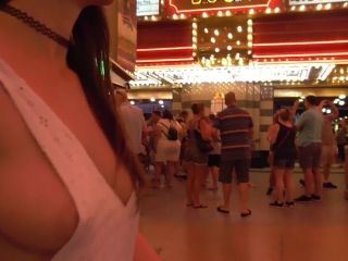 Shy Goth Exhibitionist Vegas Trip Packed Street Sideboob-3