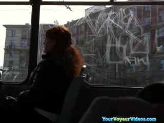 Dude plays with cock in  bus-8