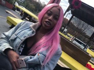 Big boobs of black girl with pink hair-0