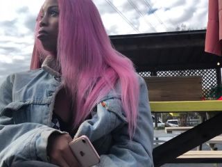 Big boobs of black girl with pink hair-4