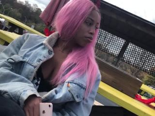 Big boobs of black girl with pink hair-5