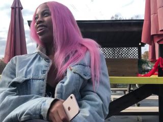 Big boobs of black girl with pink hair-7