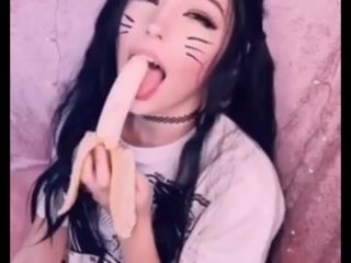 Belle delphine banana deepthroat and slimy mouth!-4