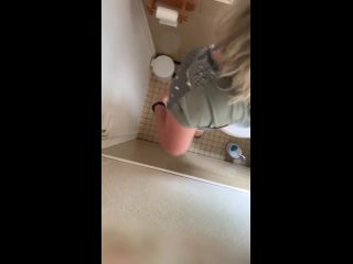 blonde glasses girl in the toilet. hidden cam-1