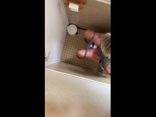 blonde glasses girl in the toilet. hidden cam-4