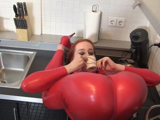 Tight latex costume in red-6
