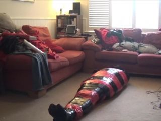 Tightly mummified in pallet wrap with feet and cock tortured with doxy Tickling!-2