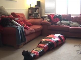 Tightly mummified in pallet wrap with feet and cock tortured with doxy Tickling!-4