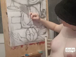 Amateur Artist Oils Her Perky Boobs-6