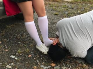 Femd slave lick shoes school girl kiss and sniff feet-5
