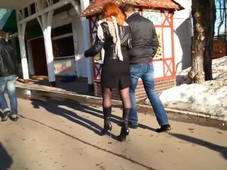 White bitch in short skirt on high heels caught on hidden cra with boy ...-0