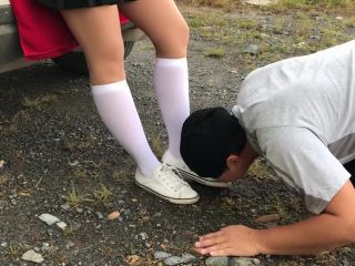 Femd slave lick shoes school girl kiss and sniff feet - [Feet porn]-0