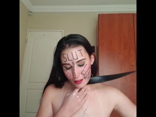 Self Degrading Slut Gags herself with dildo deepthroat and Face Slappi ...-2