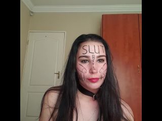 Self Degrading Slut Gags herself with dildo deepthroat and Face Slappi ...-7