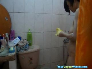 Asian woman showering and drying-0