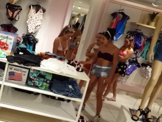 Candid vor thick ass booty shorts girl shopping with friends-0