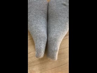 Spy on my smelly feet in grey socks , FOOT FETISH Amateur!-0