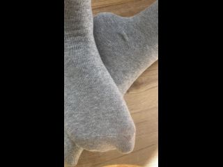 Spy on my smelly feet in grey socks , FOOT FETISH Amateur!-6