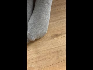 Spy on my smelly feet in grey socks , FOOT FETISH Amateur!-8