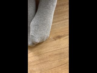 Spy on my smelly feet in grey socks , FOOT FETISH Amateur!-9