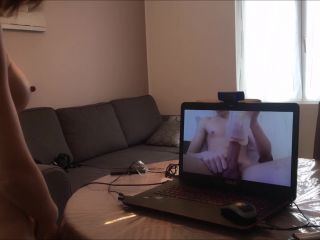 nice girl with puffy nipples playing on webcam while watching guy stro ...-3