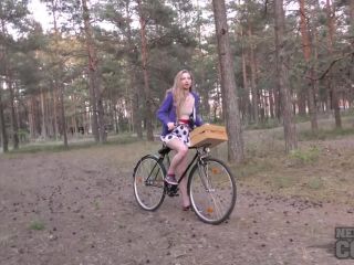 Porn Areana back riding her bike nude masturbating in the forest | outside | public -8