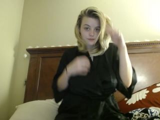 Sexy blonde satin robe joi-1
