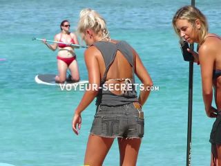 Hot beach girls paddle their surfboard-0