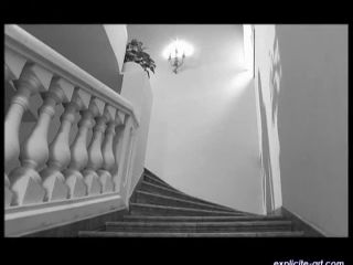 Exquisite Czech blond teen strips on the stairs-0