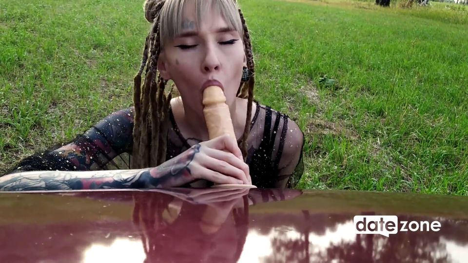 Rebellious Girl With Tattoos And Dreadlocks Fucks With A Dildo Next To 