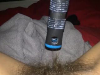 Very hairy pussy teen masturbating with hairbrush on cam-3