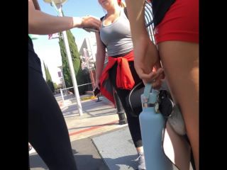 Hot pussy bulge in red shorts of an athletic girl-2