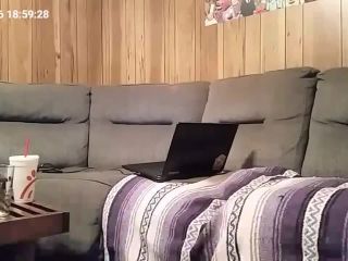 Horny busty girl watching laptop porn and fingering pussy on the couch-8