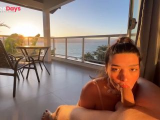 [GetFreeDays.com] Hot Brunette sucks dick at Sunset on a Balcony Porn Leak March 2023-0