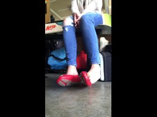 Apantyhoseobsessions - shoe play lovers this one for you min of shoe play in these red mk flats wearing she 09-11-2018-1