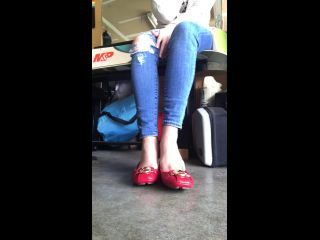 Apantyhoseobsessions - shoe play lovers this one for you min of shoe play in these red mk flats wearing she 09-11-2018-4