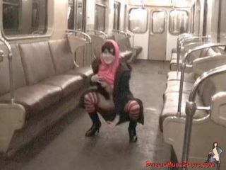 Cutie on the subway shows her tits and  pussy-6