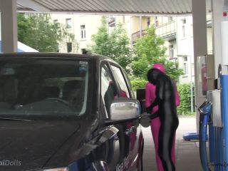Short petrol stop with our zentai dolls-2