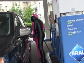 Short petrol stop with our zentai dolls-3