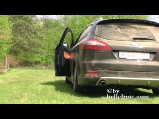 Fucking machine anal outdoors in the car Public!-0