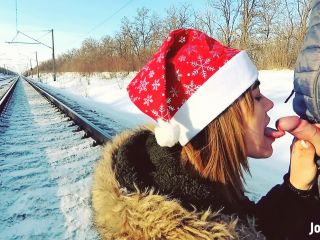 Jane Brown - Winter Outdoor Amateur Blowjob on the Railway Jane Brown-1