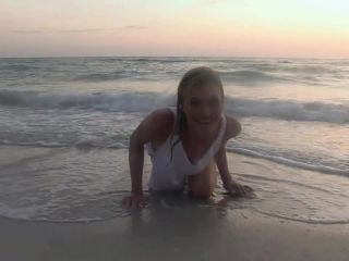Super Skinny Blonde Playing Naked in the Gulf of Mexico public Christie-2