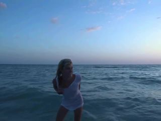 Super Skinny Blonde Playing Naked in the Gulf of Mexico public Christie-7
