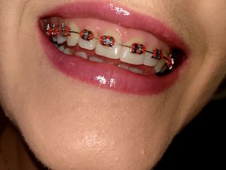 Teen Girl with Braces uses Cum to Brush Teeth Closeup Sloppy B-0
