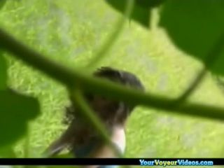 Voyeur hidden in the bushes catches teen couple fucking-7