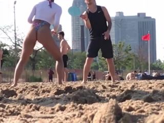 Ass in bikini clenches when she hits the ball Nudism!-2