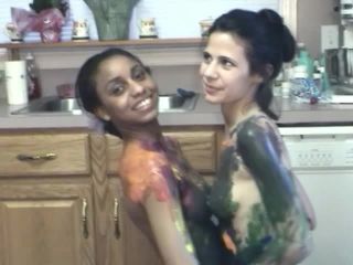 Roxanne and Victoria playing in paint-7