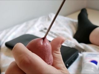 Urethral Sounding – Sounding Handjob causes Double Cumshot after too Large a Sound gets Stuck Fisting!-7