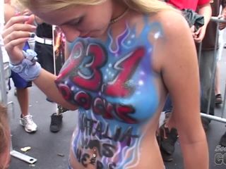 Real Girls Getting Body Painted in Public SmallTits-1